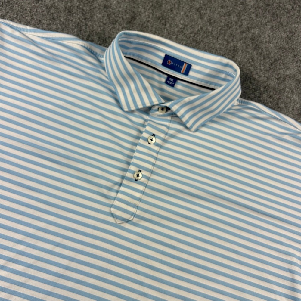 Stitch Golf Polo Shirt Mens XXL Blue White Striped Stretch Performance Logo